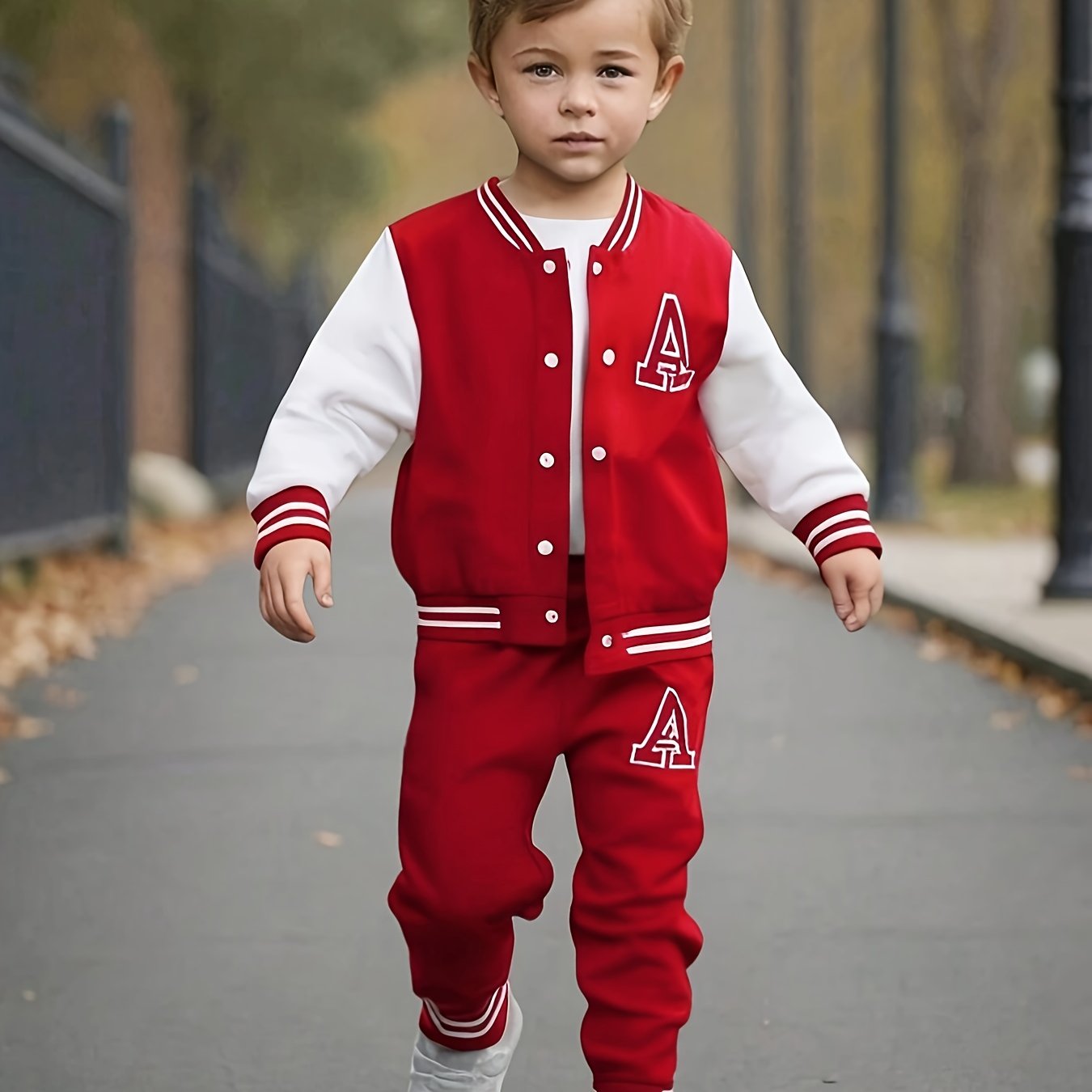 Boys Fall Winter Baseball Suit Polyester Knit Alphabet Print Regular Fit with Button