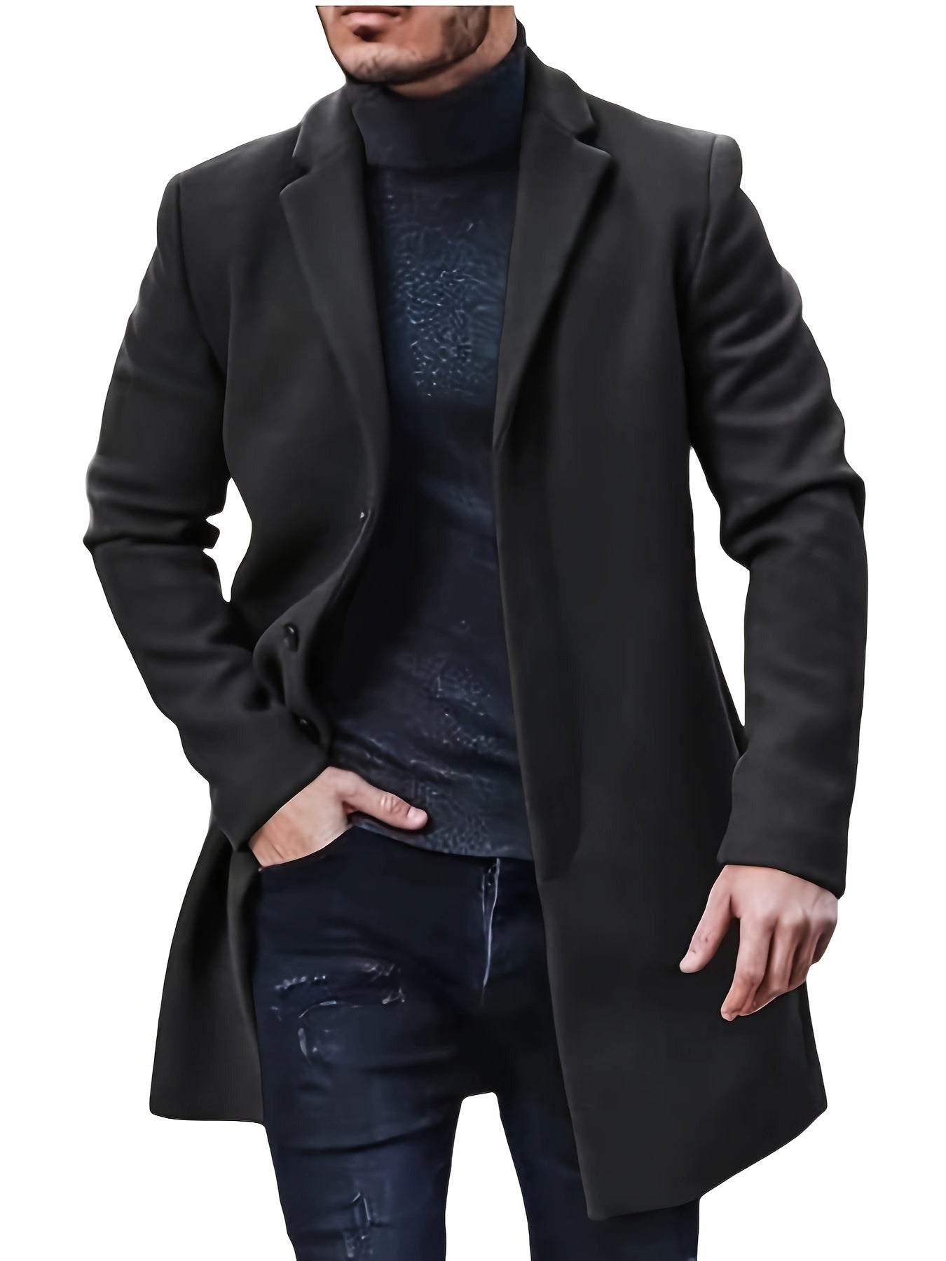 Men's Plus Size Casual Trench Coat Polyester Solid Color Spring Fall Outerwear