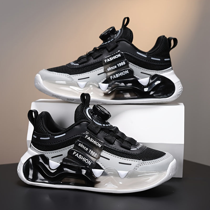 Kids Breathable Mesh Sneakers Low Top with Rotating Buckle Closure for Boys 14 and Under