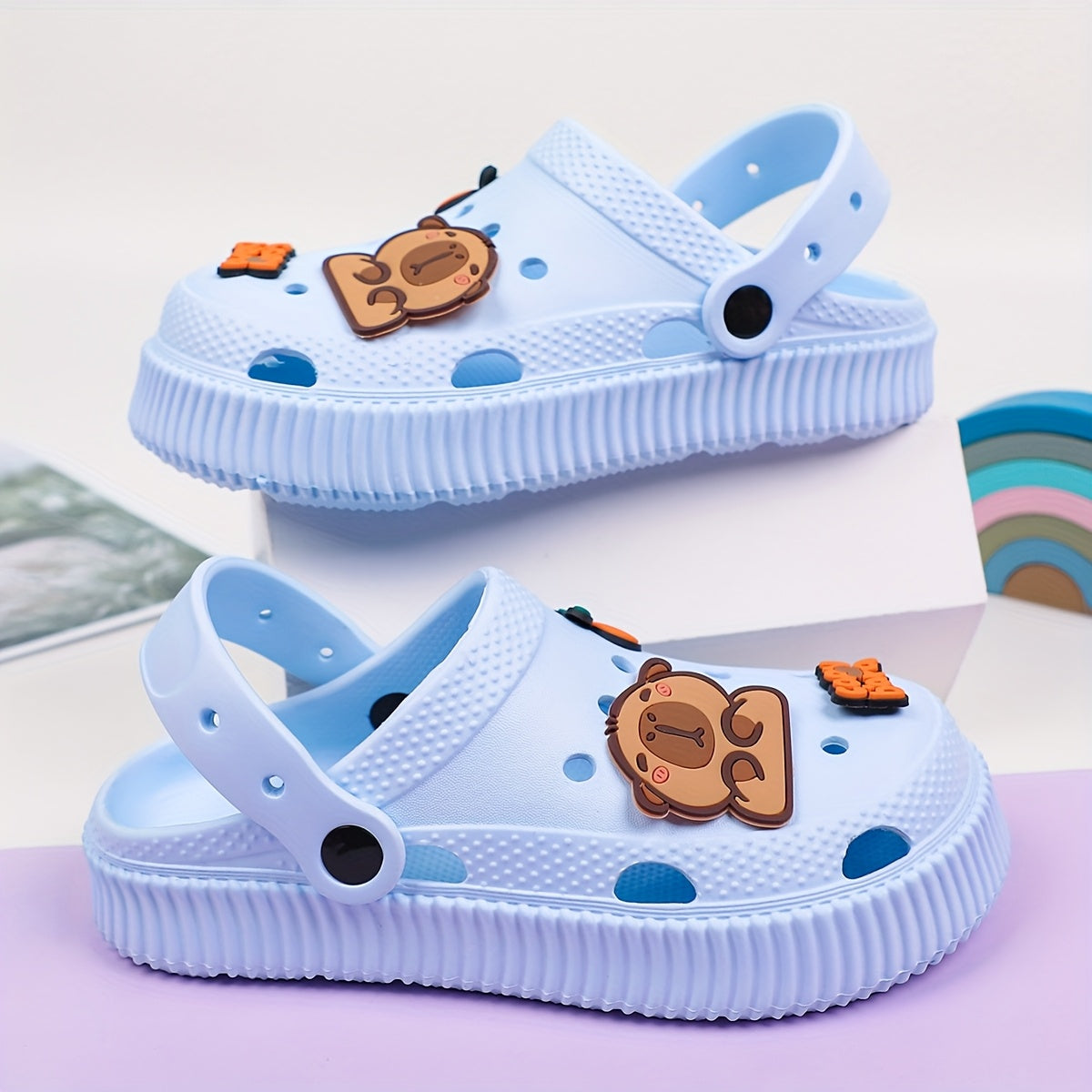 Kids Summer Cartoon Bear and Orange Slices EVA Clogs Breathable Non-Slip Shoes