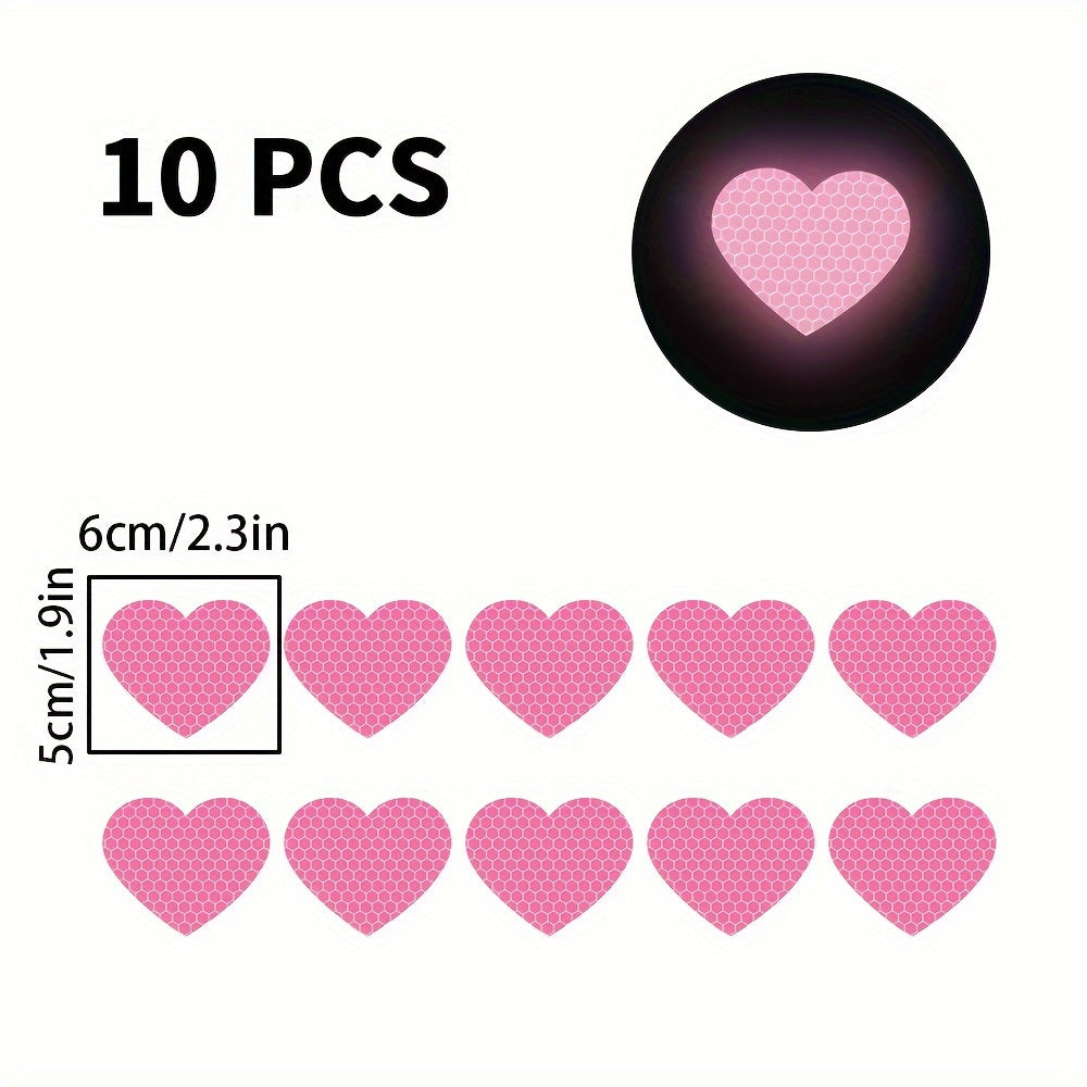 10Pcs Reflective Heart Shaped Vinyl Car Motorcycle Helmet Decals