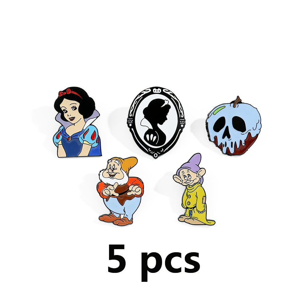 Set of 5 Enamel Pins Snow White and Dwarfs Brooches Alloy Metal for Clothing and Backpacks