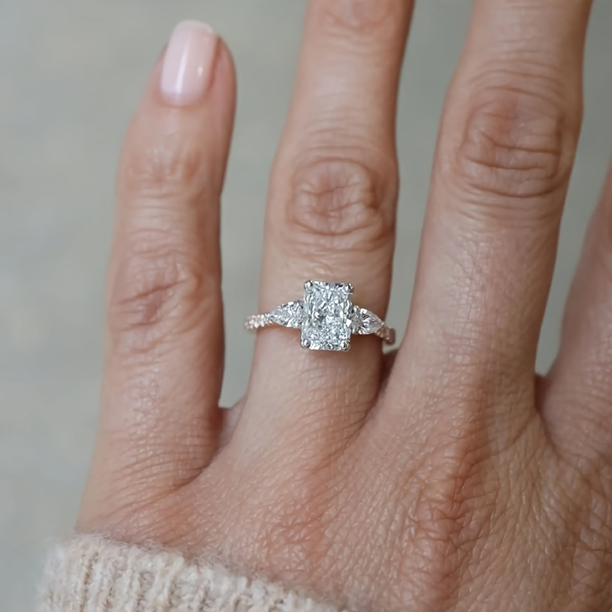 2ct Rectangular Moissanite Engagement Ring in S925 Silver with Pearlescent Edge for Weddings and Valentine's Day