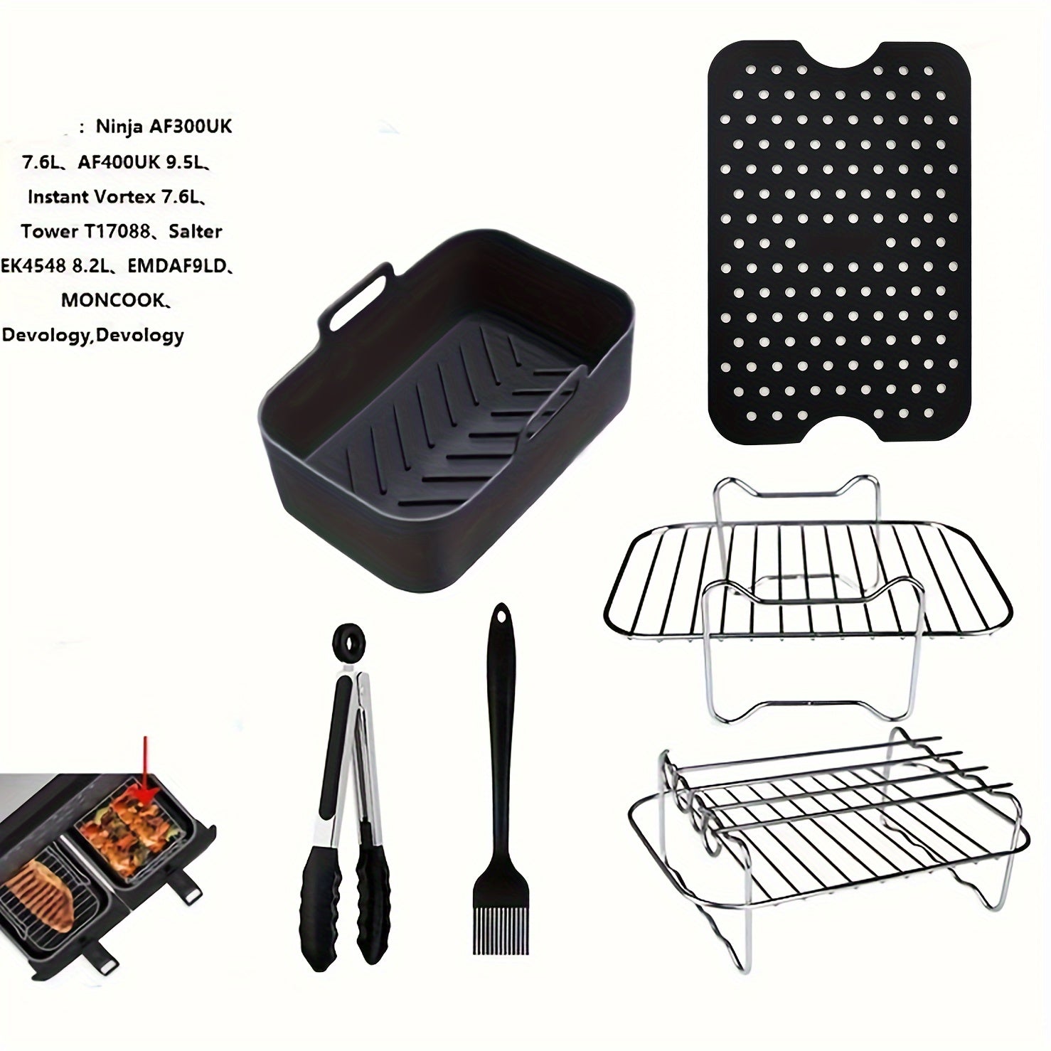 6-Piece Air Fryer Accessories Set with Stainless Steel Parchment Paper and Grill Rack