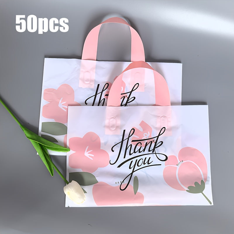 Pack of 50 Floral Gift Bags Plastic Tote for Weddings Birthdays Holidays