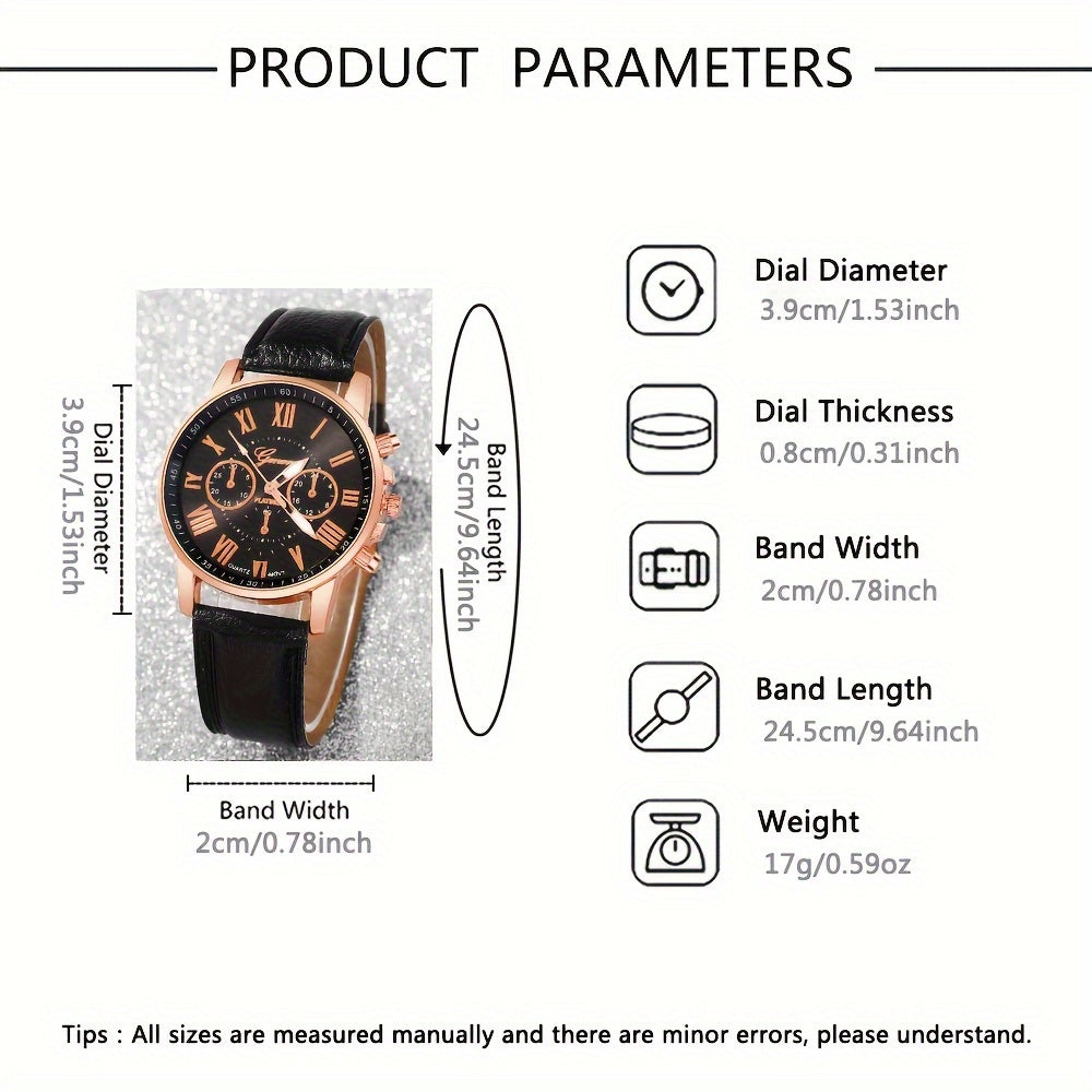 Set of 3 Women's Quartz Watches with Faux Leather Straps Circular Dial Gift