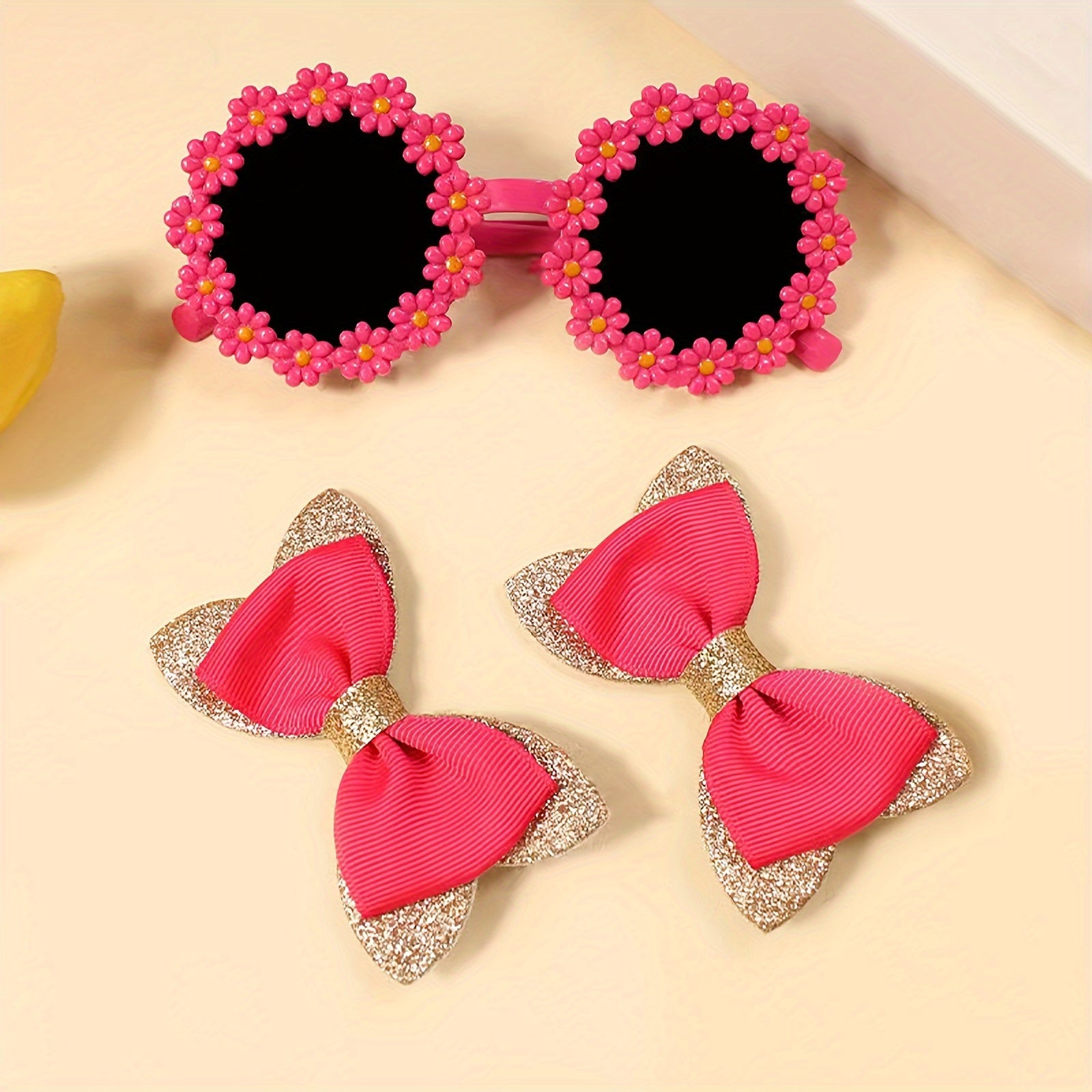 Women’s Hair Accessories Set 3 Pieces Bow Clip Floral Glasses Elegant Cute for Ages 14+