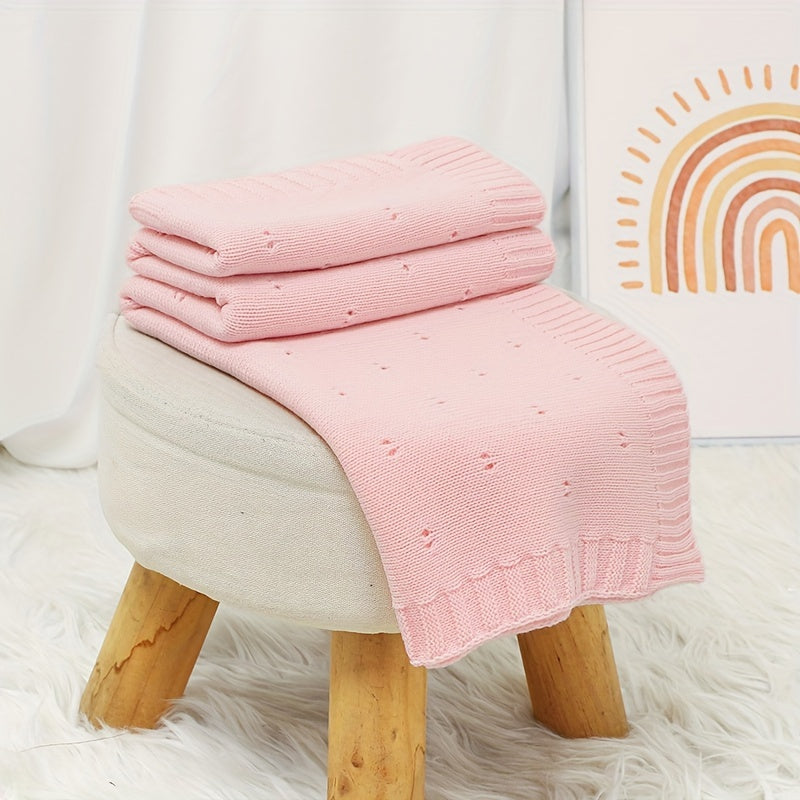 Unisex Breathable Knit Fabric Geometric Pattern Blanket for Home and Travel in White Grey Pink Blue