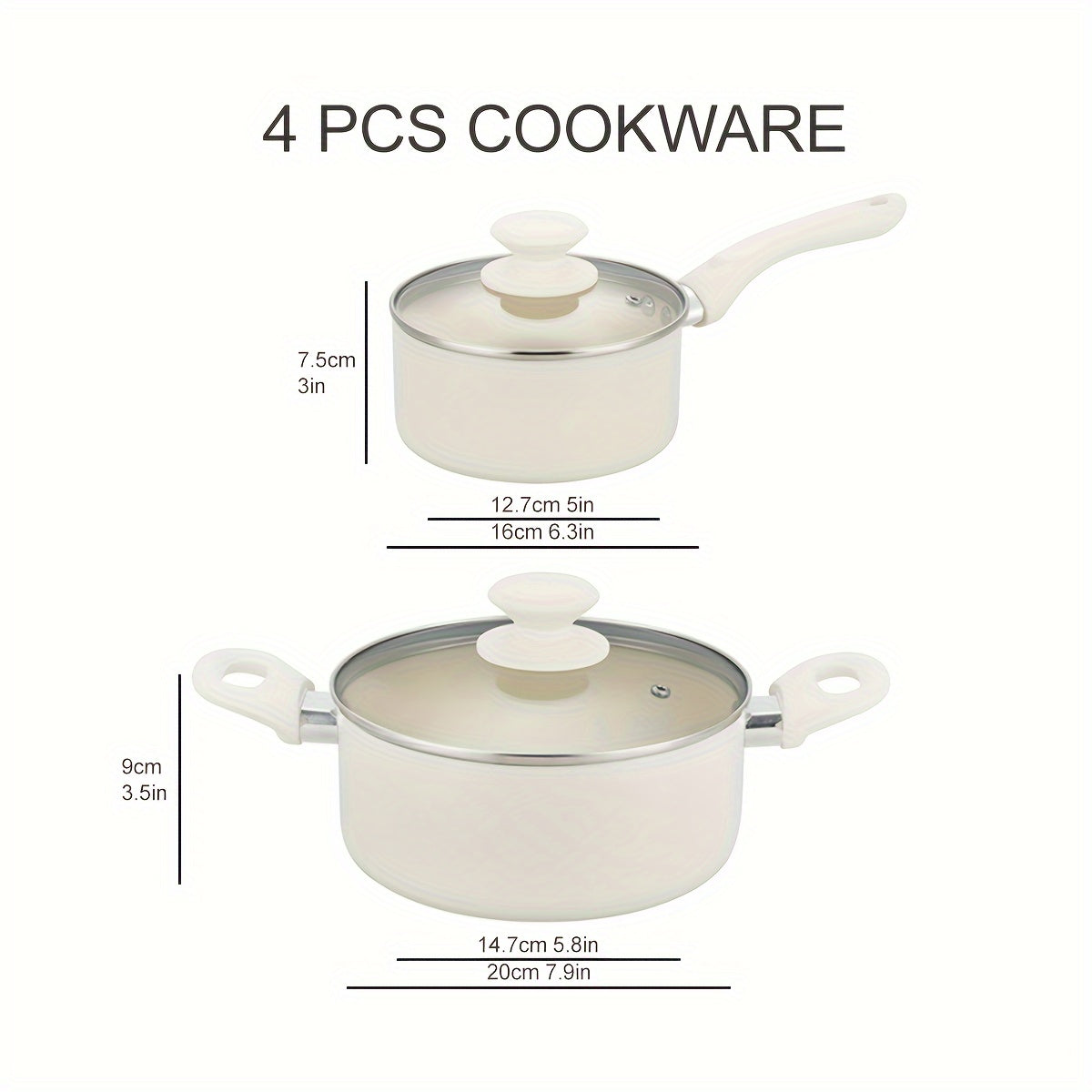 Set of 4 Aluminum Non-Stick Cookware Pieces with Lids 1.5QT and 3QT Ceramic Saucepan