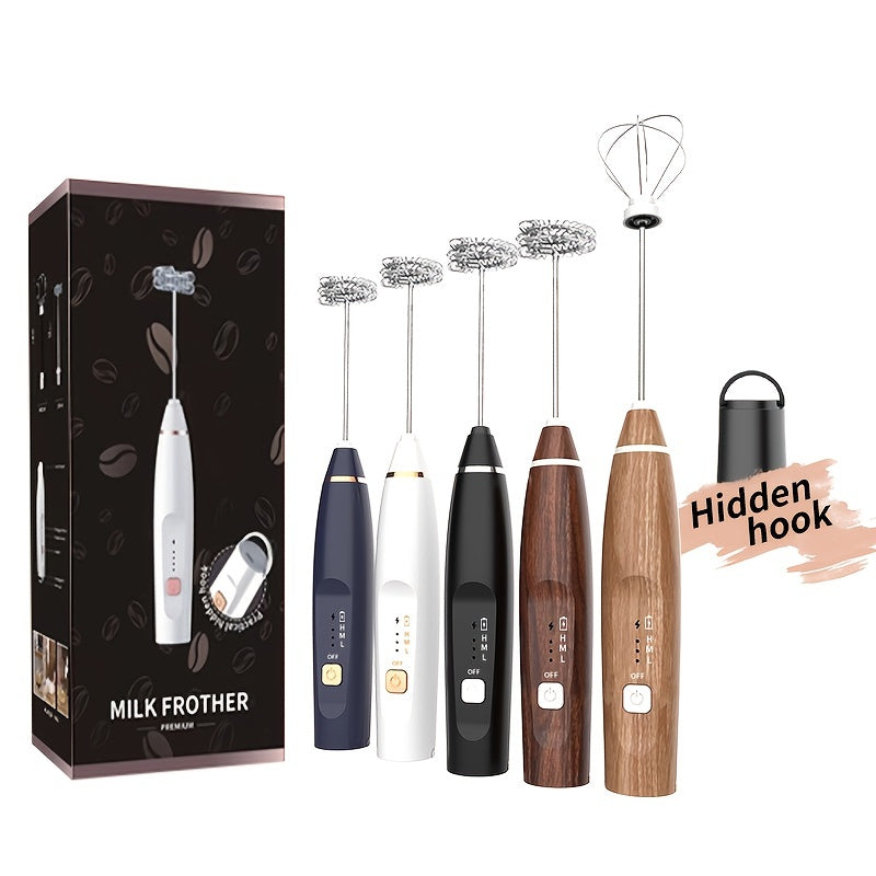 Electric Milk Frother Handheld with 3-Speed Adjustable USB Rechargeable and Stainless Steel Whisks