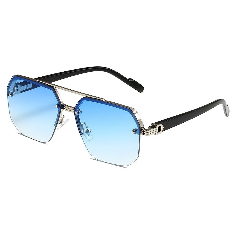Men's Half-Frame Glasses Polygon Design Double Bridge Durable Zinc Alloy for Golf Hiking