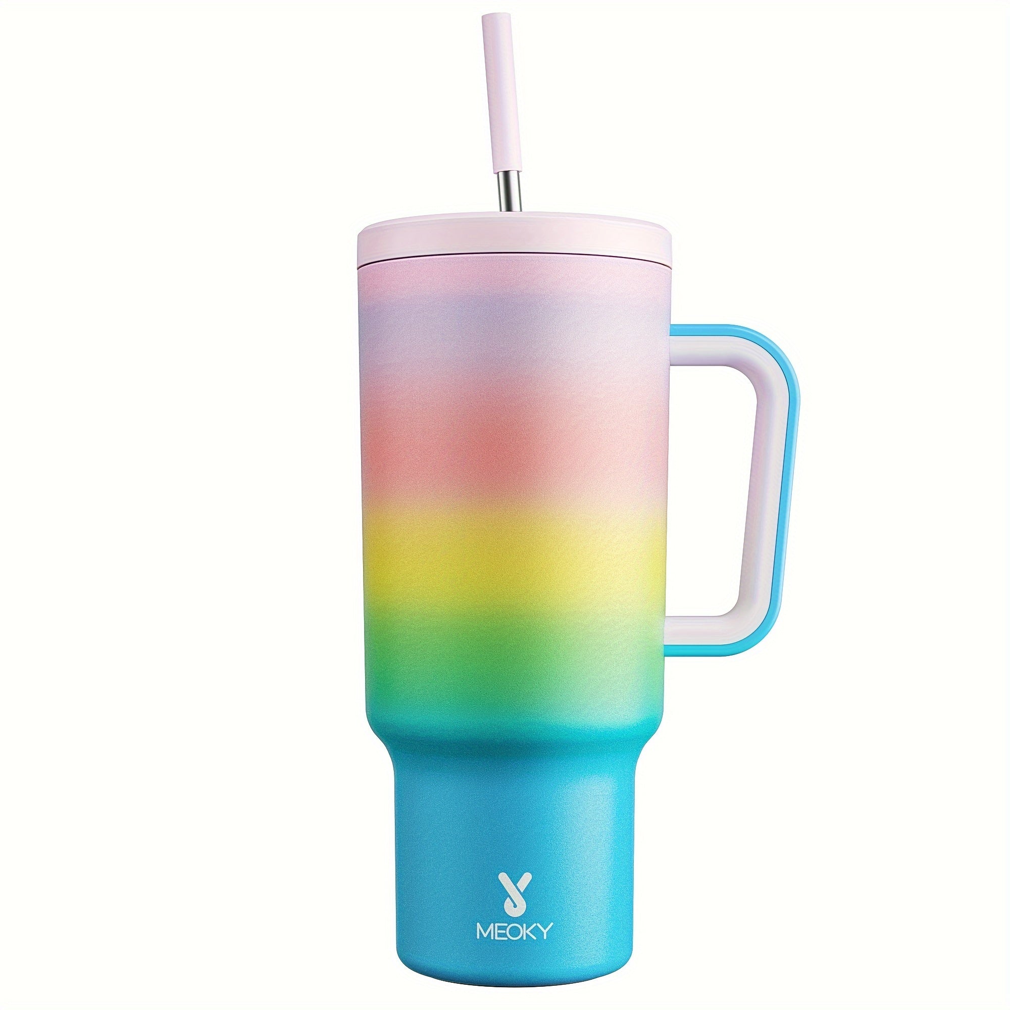 Vaso aislado de acero inoxidable de 40 oz con tapa, pajilla, asa y a prueba de fugas