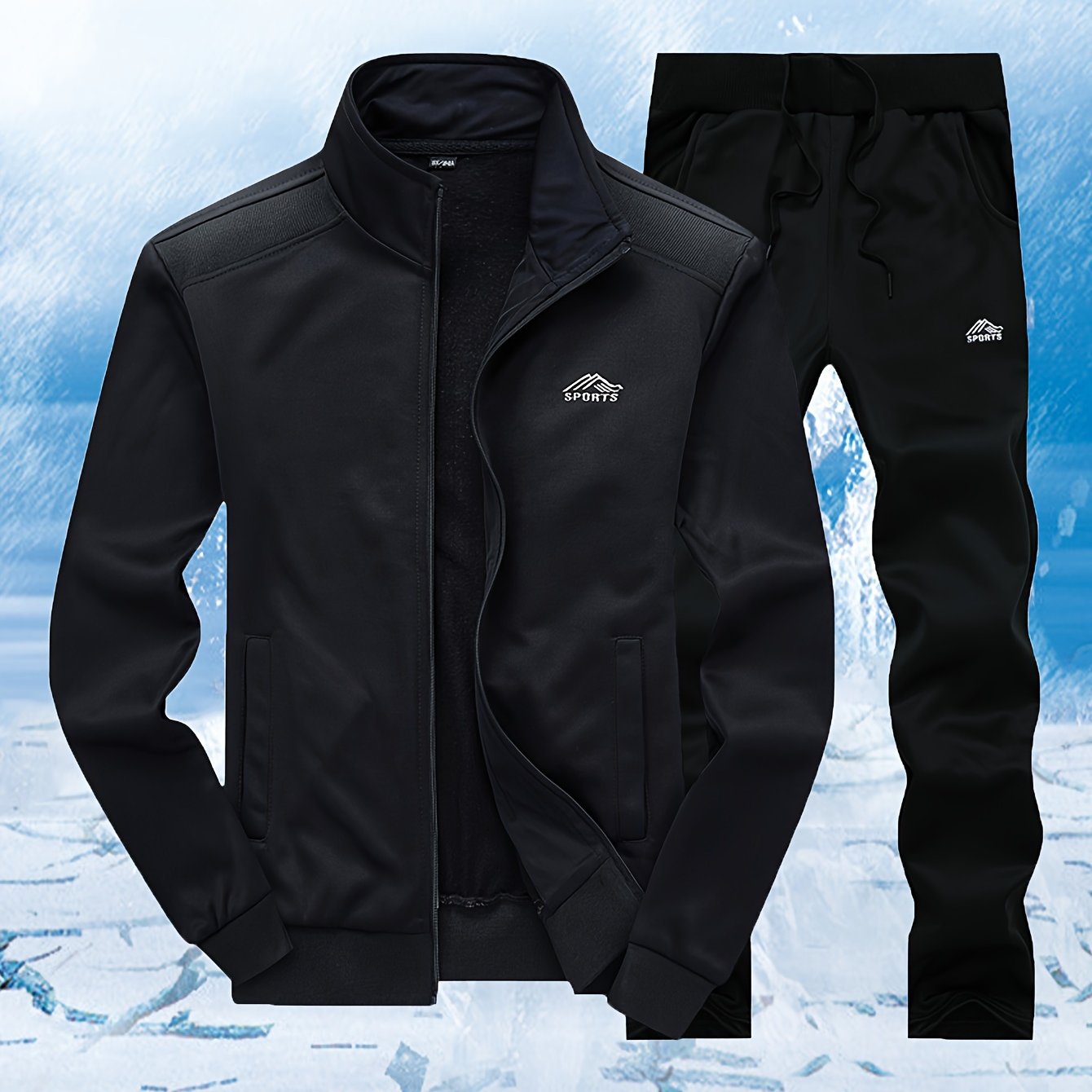 Men's Casual Spring and Fall Knit Cardigan Set with Stand-Up Collar and Embroidered Details