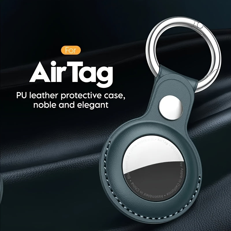 Universal Synthetic Leather AirTag Case with Keychain Black Red Green Yellow