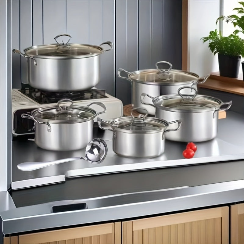 Durable Stainless Steel Soup Pot Set with Golden Soup Spoon for Cooking and Soup