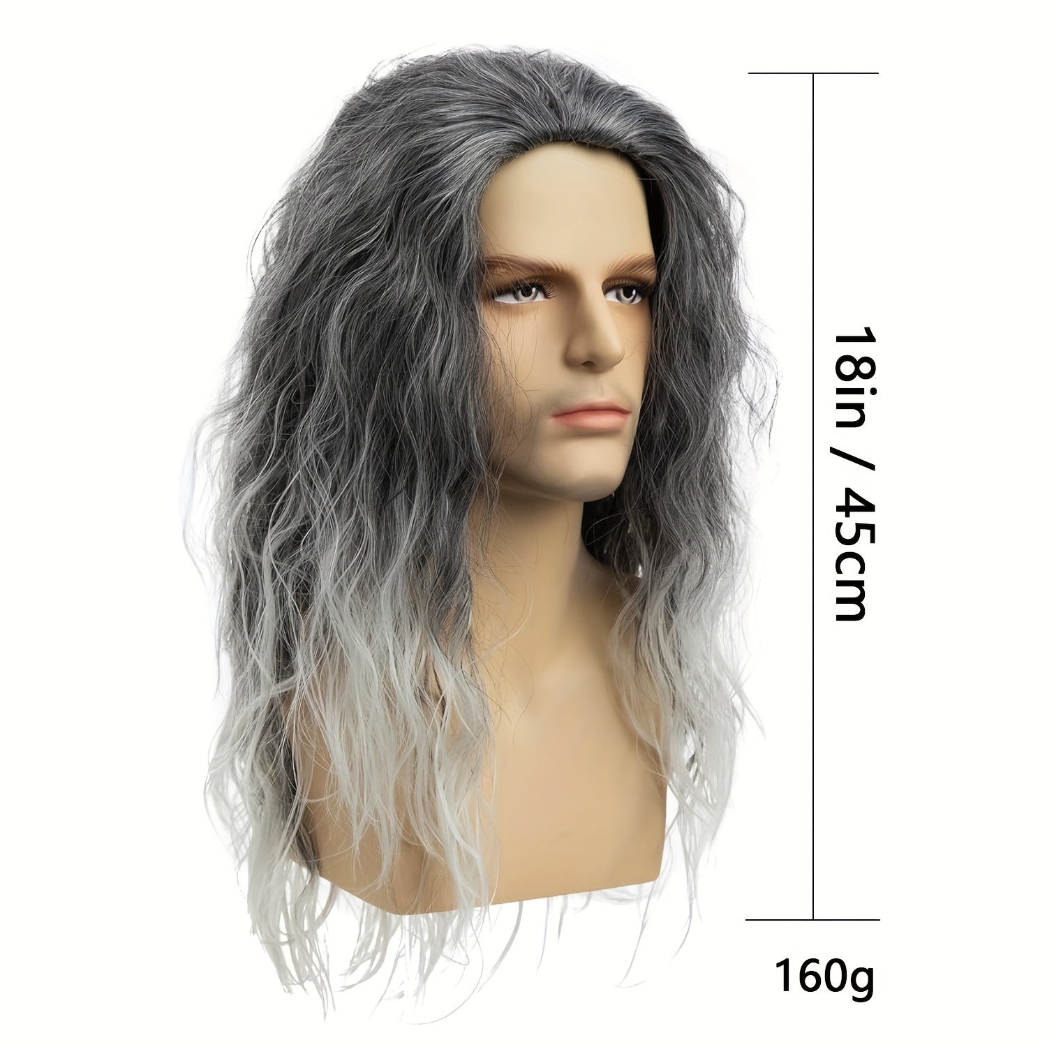 Men's Grey and Black Wavy Halloween Cosplay Wig No Bangs Synthetic Headgear