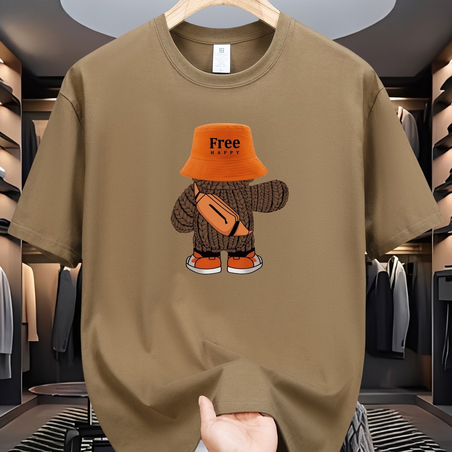 Men's Cotton Teddy Bear Graphic Print T-Shirt Short Sleeve Crew Neck Summer Casual