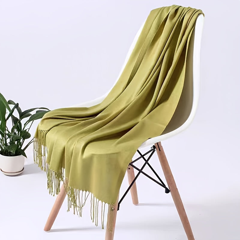 Bufanda de borla de color sólido para mujer, imitación cachemira, bufanda cálida