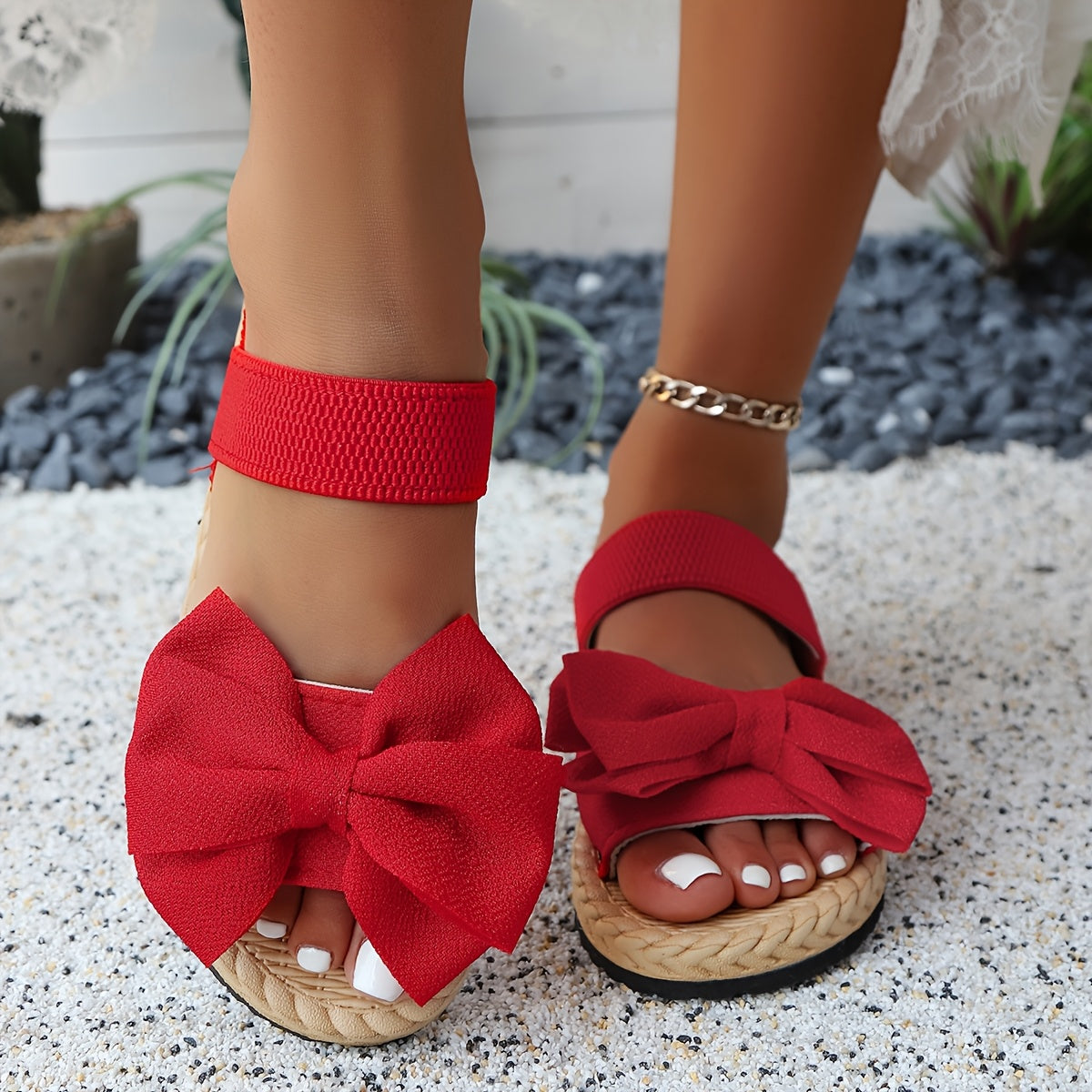 Women Flat Sandals Bow Elegant Bohemian Wedding Party Shoes