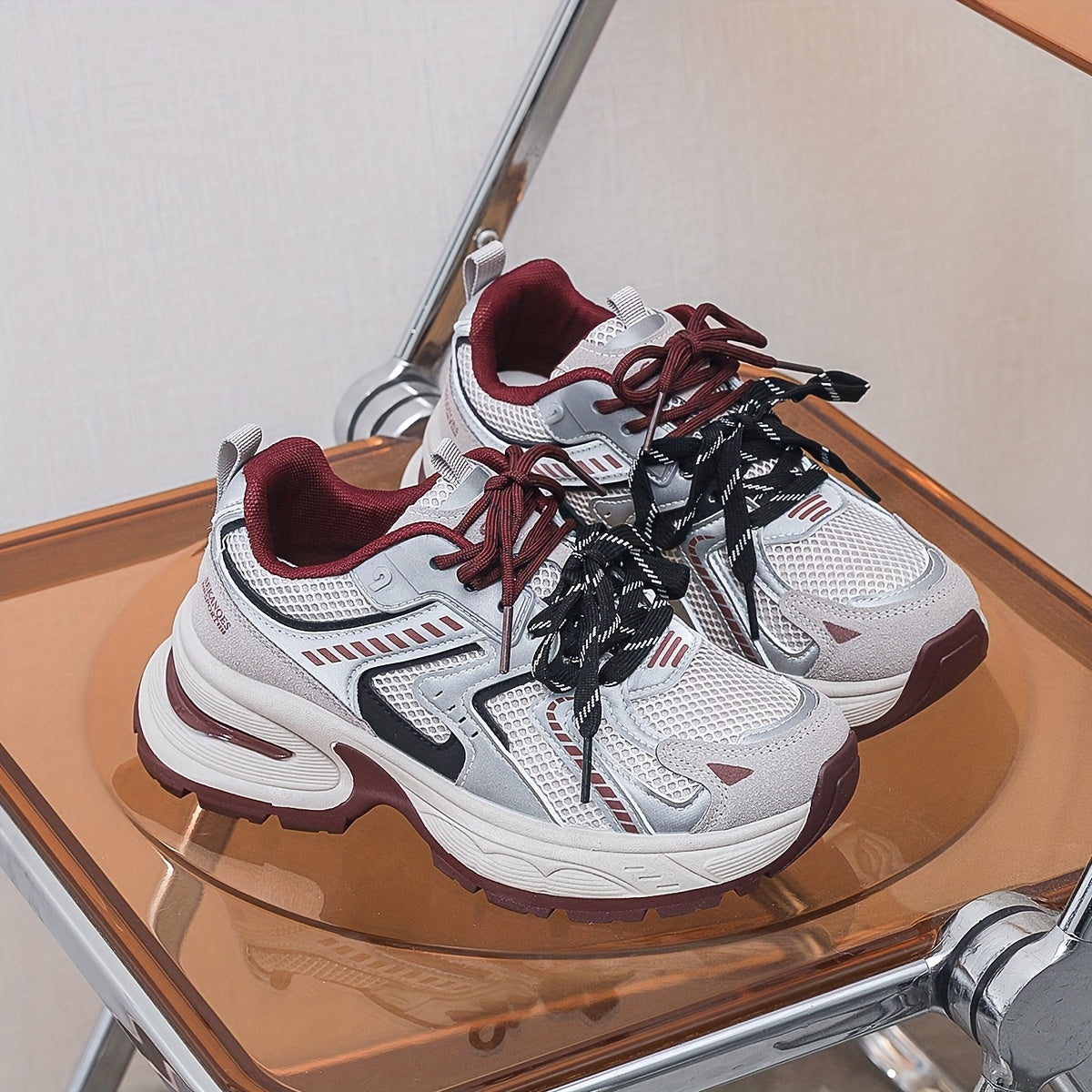 Women's Breathable Mesh PU Cover Low-Top Sneakers Casual Shoes Grey Black