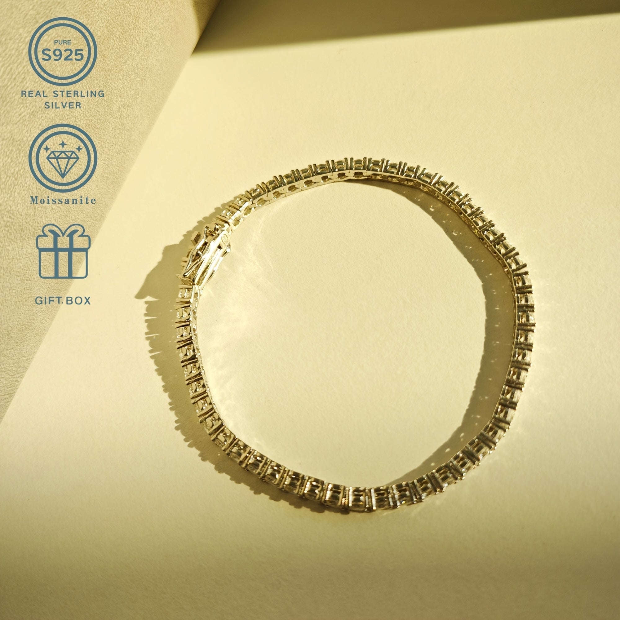 Silver Tennis Bracelet with 0.1 Carat D-Grade White Moissanite December Birthstone Platinum Plated