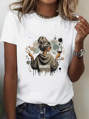 Plus Size Women's Casual Sports Wear Short Sleeve Knit Polyester Applique