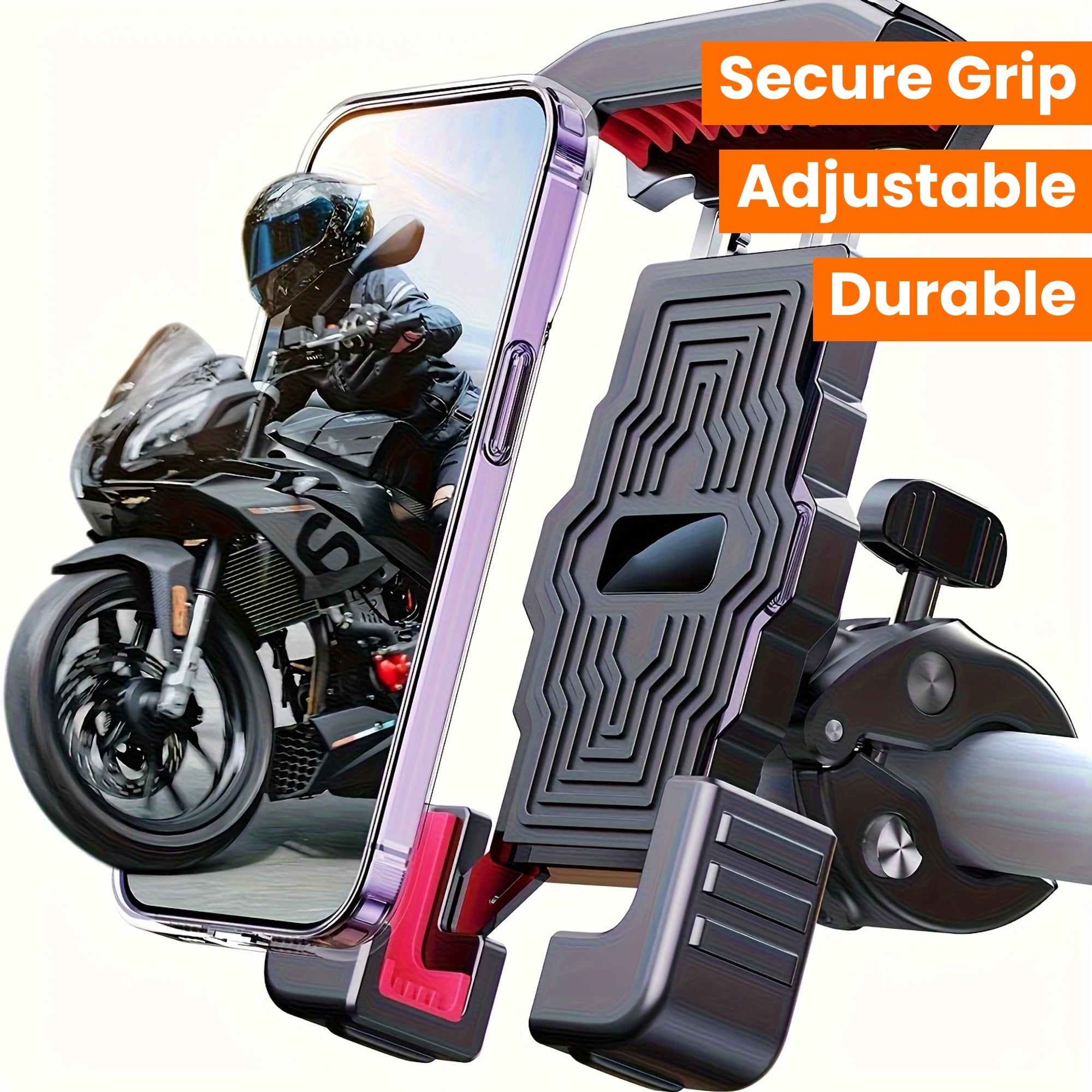 Universal ABS Motorcycle Phone Holder – Adjustable, Secure Grip, Red Accents