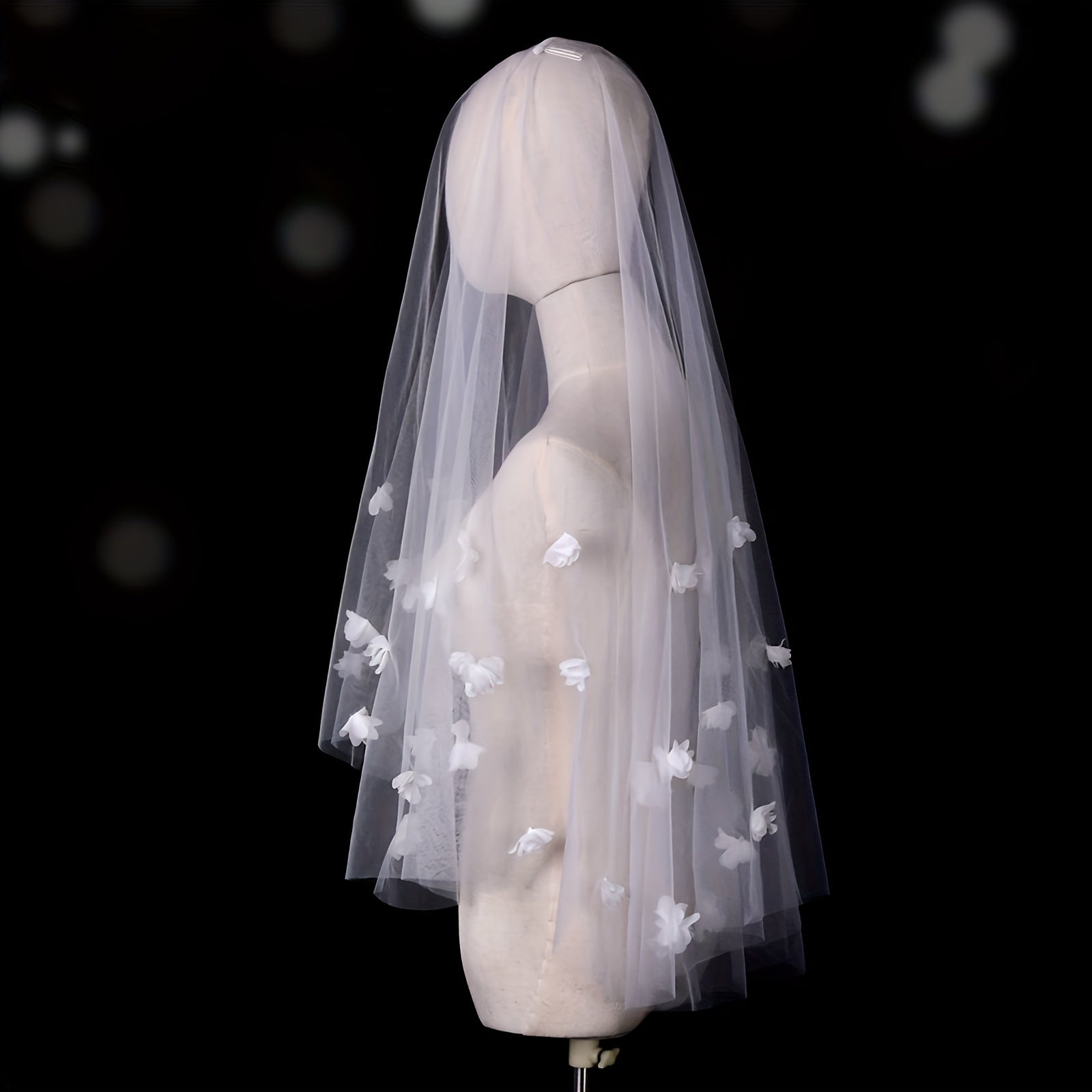 Women's Bridal Veil with 3D Floral Accents Double Layer Wedding Accessory