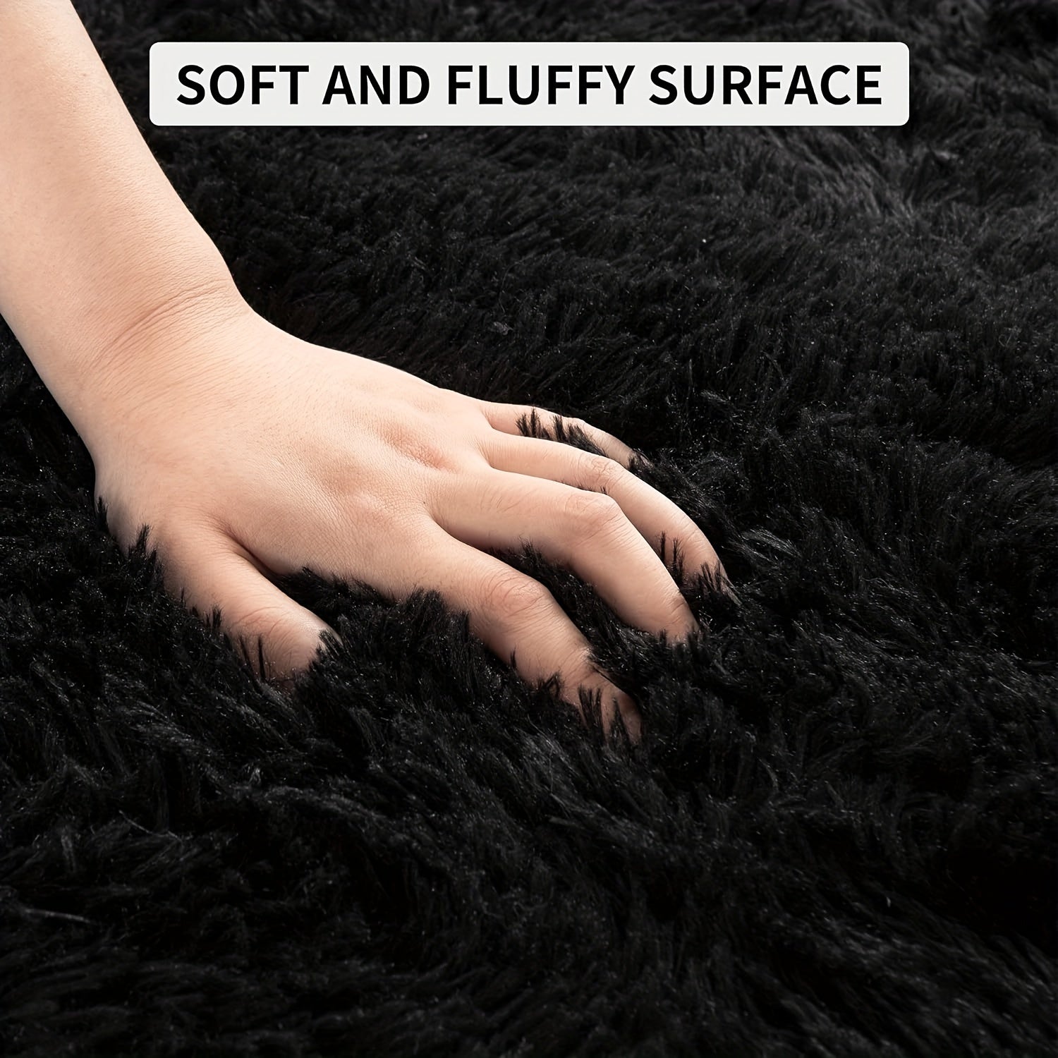 Black Faux Fur Area Rug, Soft and Luxurious Rectangle Floor Covering for Living Room and Bedroom