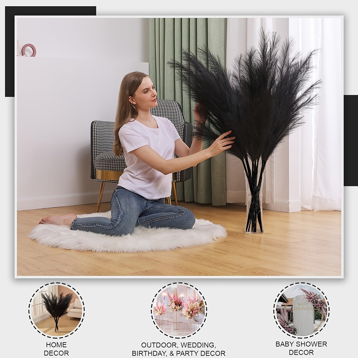 16 Pieces Faux Long Pampas for Bohemian Vase Fillers and Floral Decorations for Weddings Parties and Home Decor