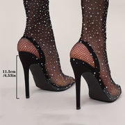 Women's Rhinestone Mesh Pointed Toe Stiletto Ankle Boots All-Season