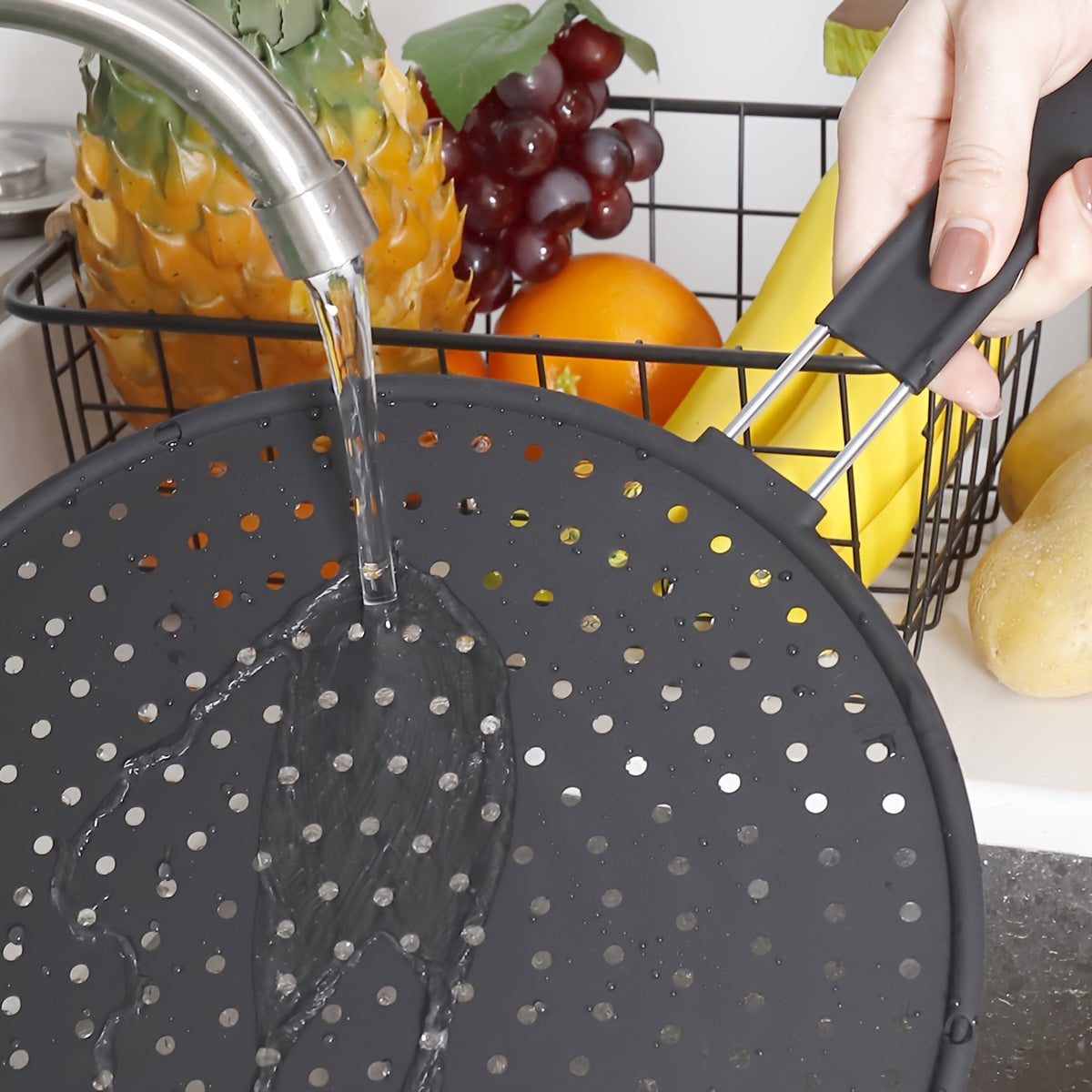 Stainless Steel Splatter Screen with Silicone Mesh for Frying Pan Kitchen Tool