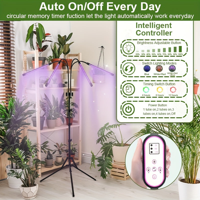 Indoor Plant Grow Light with 80 LEDs Full Spectrum Timed Seedling Lamp with Red Blue White Modes