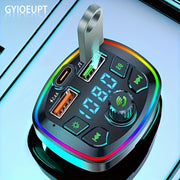 Wireless Car Charger FM Transmitter with Dual USB Fast Charging Multi-Color Ambient Light