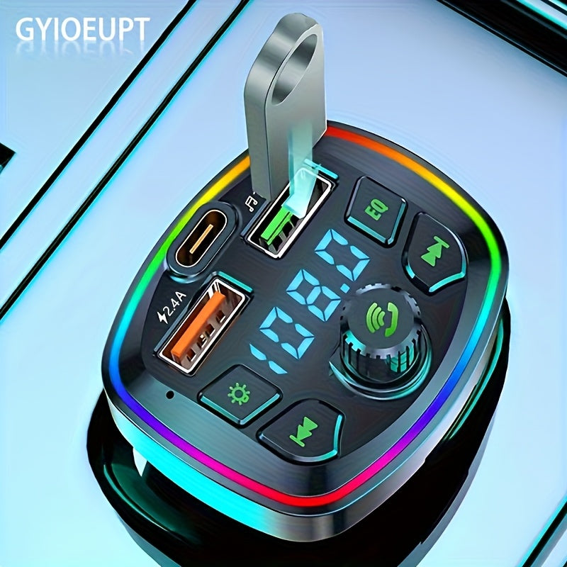 Wireless Car Charger FM Transmitter with Dual USB Fast Charging Multi-Color Ambient Light
