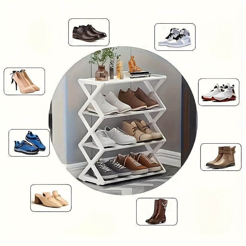4-Tier Foldable Plastic Shoe Rack with 12-Pair Capacity Vintage Design Stackable No Assembly
