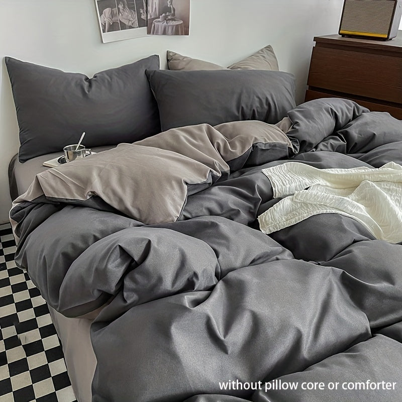 Solid Color Duvet Cover Set with 3 Pieces Breathable Soft Bedding for Bedroom Guest Room Dorm