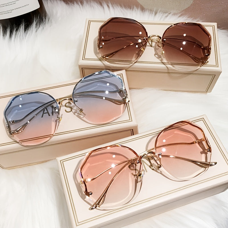 Haydash uchun katta o'lchamdagi gradient metall quyosh ko'zoynaklari, noaniq rimless dizayni bilan