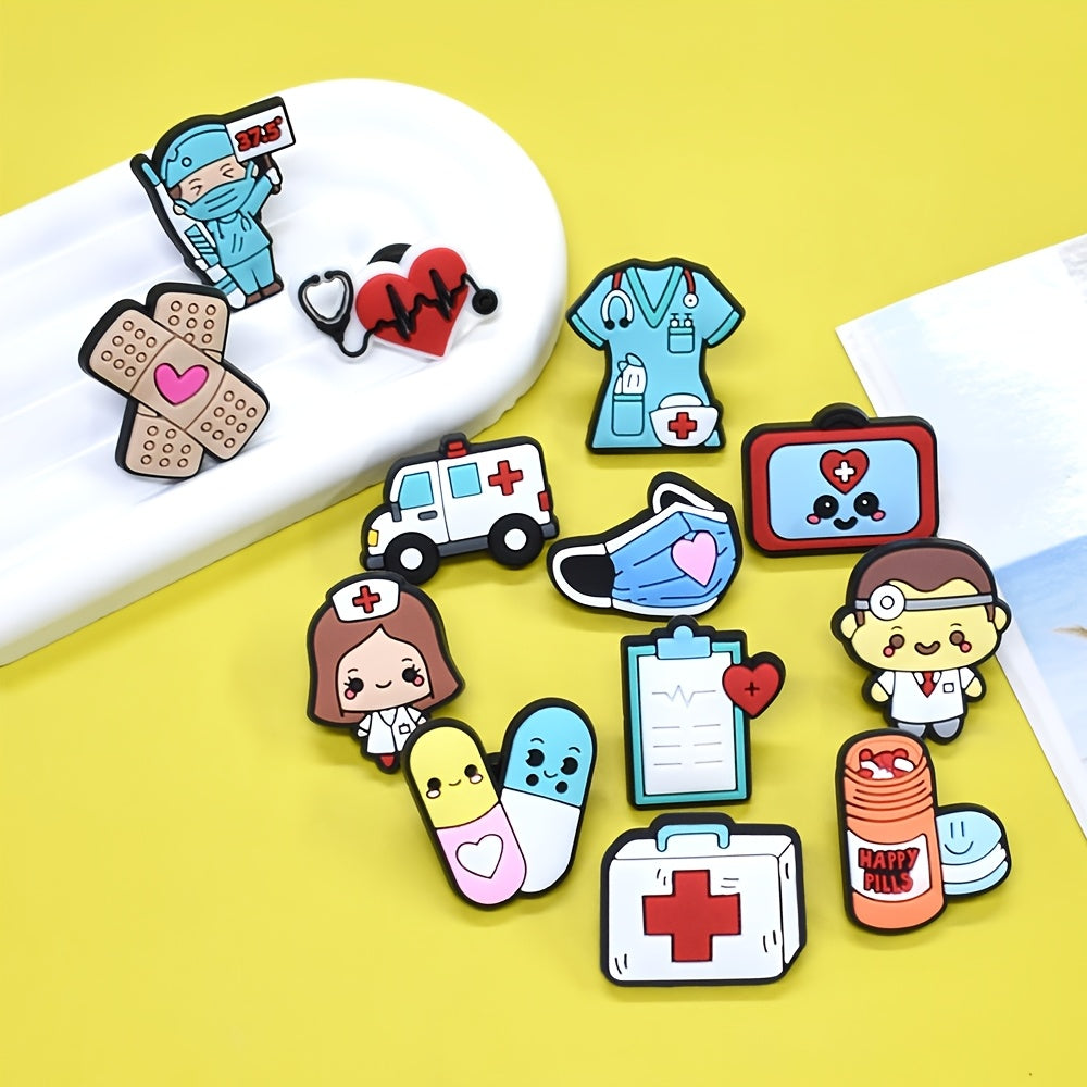 Set of 16 Plastic Pins with Medical Pattern for DIY Clothing Accessories
