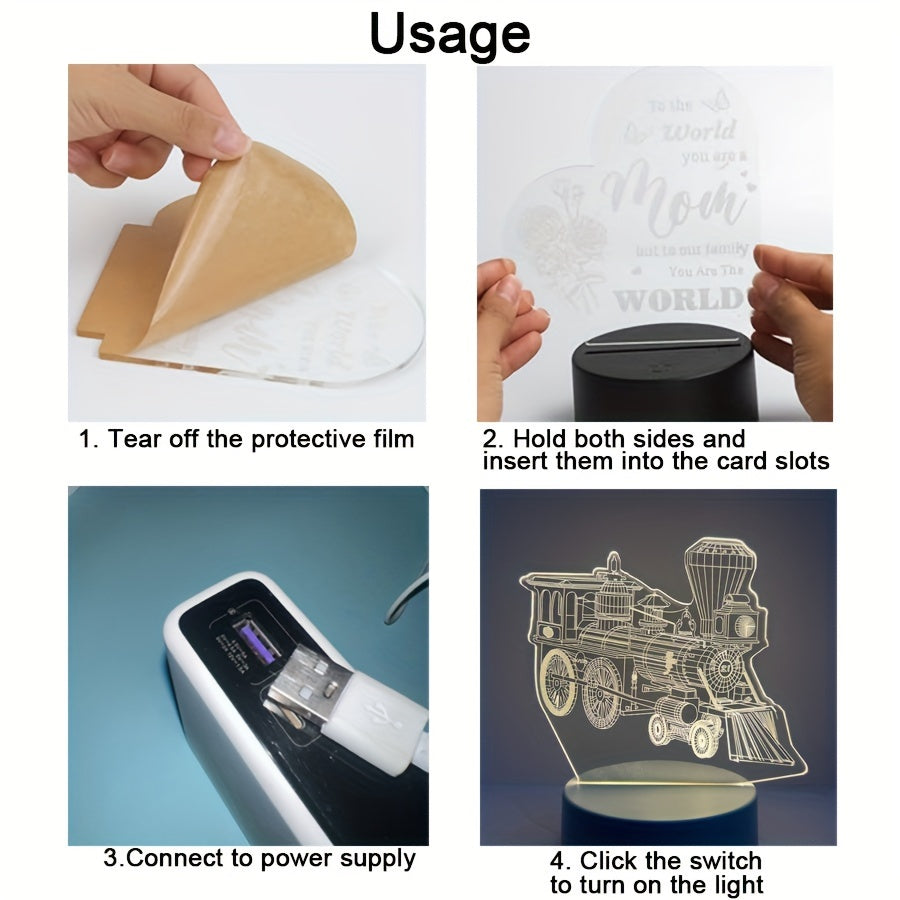 3D Train Night Light LED Warm Light for Bedroom Study Gaming Room Gift