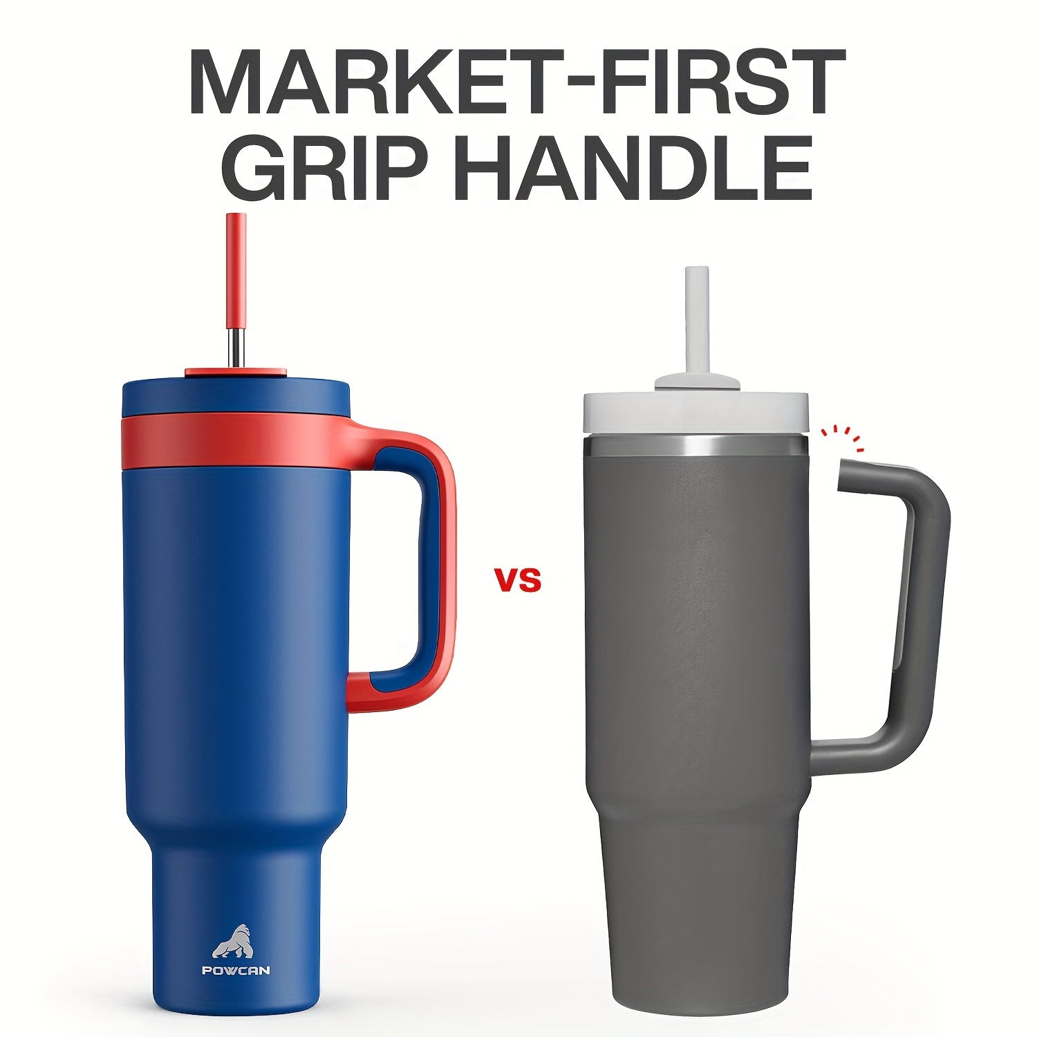 50oz Insulated Stainless Steel Tumbler with Dual Handles Leakproof Sip Lid Keeps Drinks Cold 34 Hours