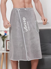 Conjunto de bata de felpa de coral para hombre con bolsillo bordado con alfabeto, casual, de hombro caído, tejido de punto, para todas las estaciones