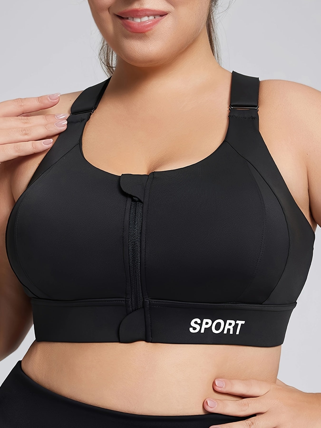 Plus Size Sports Bra with Zipper High-Impact Yoga Workout Fitness Vest