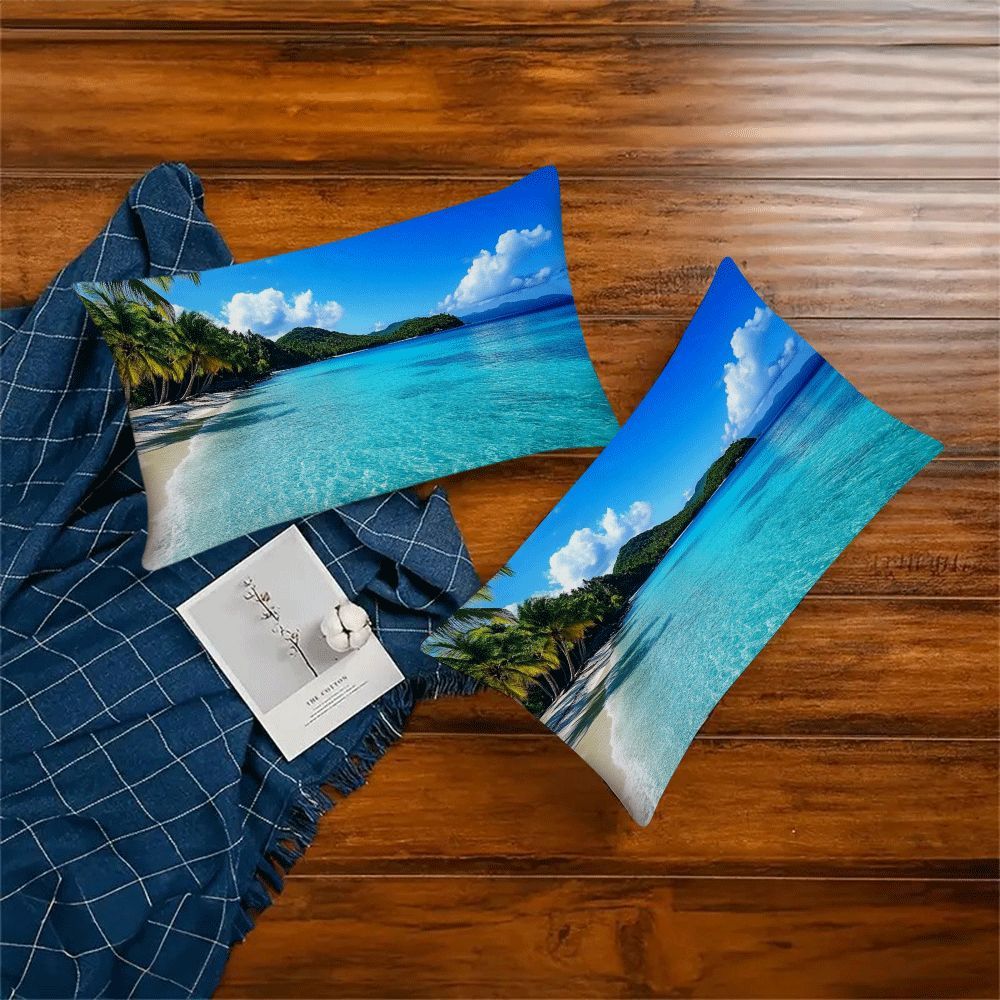 Set of 2 Ocean Beach and Coconut Tree Print Pillow Covers 50.8x30.48cm Square Cushion Cases for Living Room Bedroom Outdoor