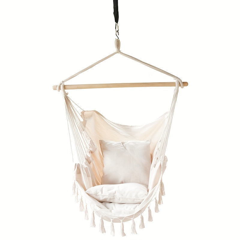 Outdoor Lounge Chair Hammock Beige Dark Grey Polyester with Pillows Patio Garden Relaxation