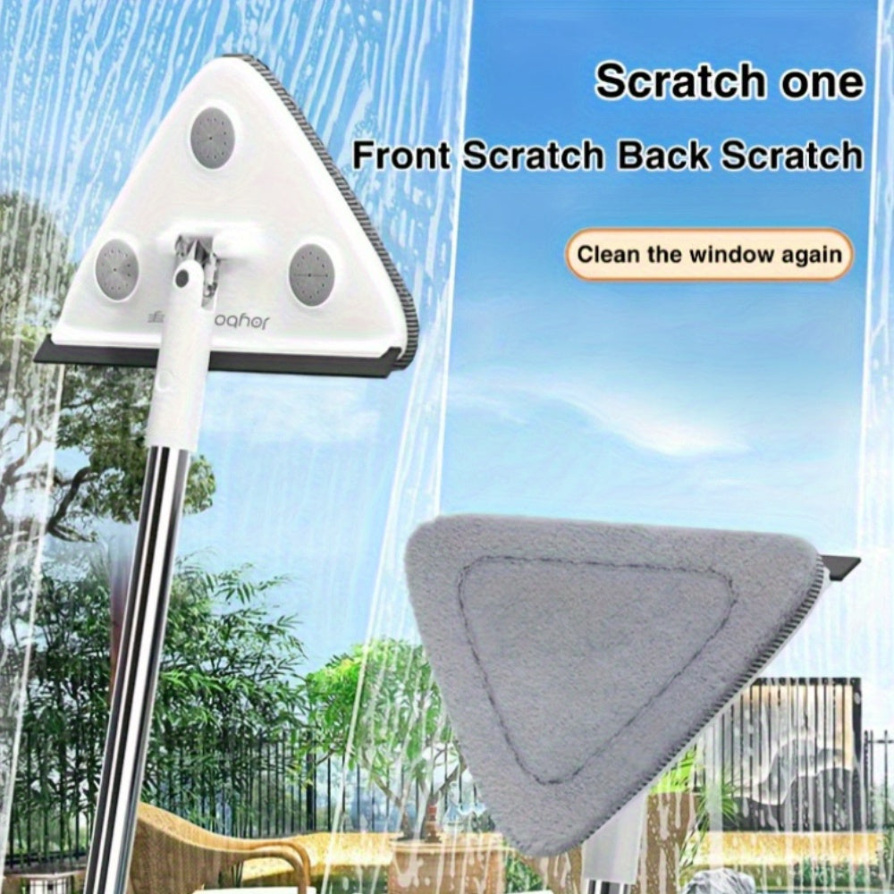 Window Cleaning Squeegee and Scrubber Set with Stainless Steel Handle and Bristle Brush