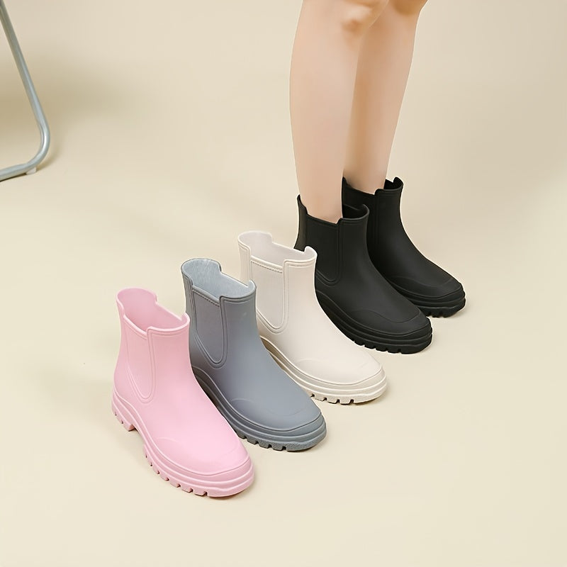 Women's Rubber Ankle Rain Boots Waterproof Slip-On Non-slip Shoes