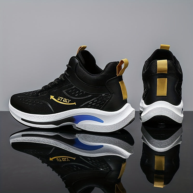 Men's Blue and White High-Top Athletic Sneakers Breathable Fabric PVC Sole EVA Insole Casual Outdoor