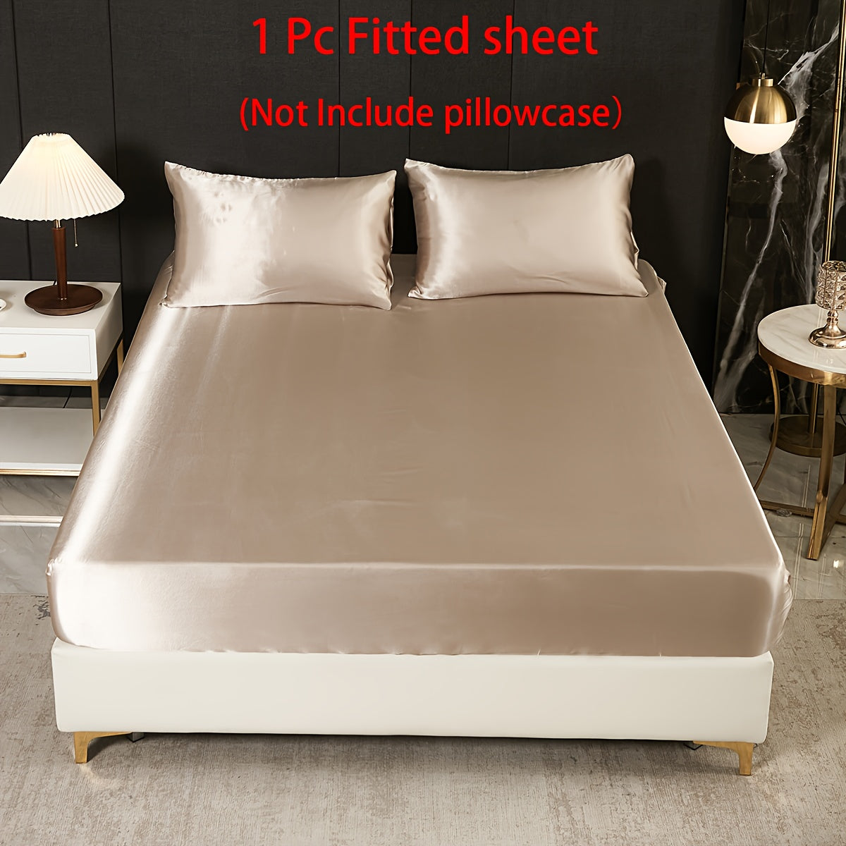 Satin Fitted Sheet Queen Size Soft Bedding for Bedroom Guest Room Hotel