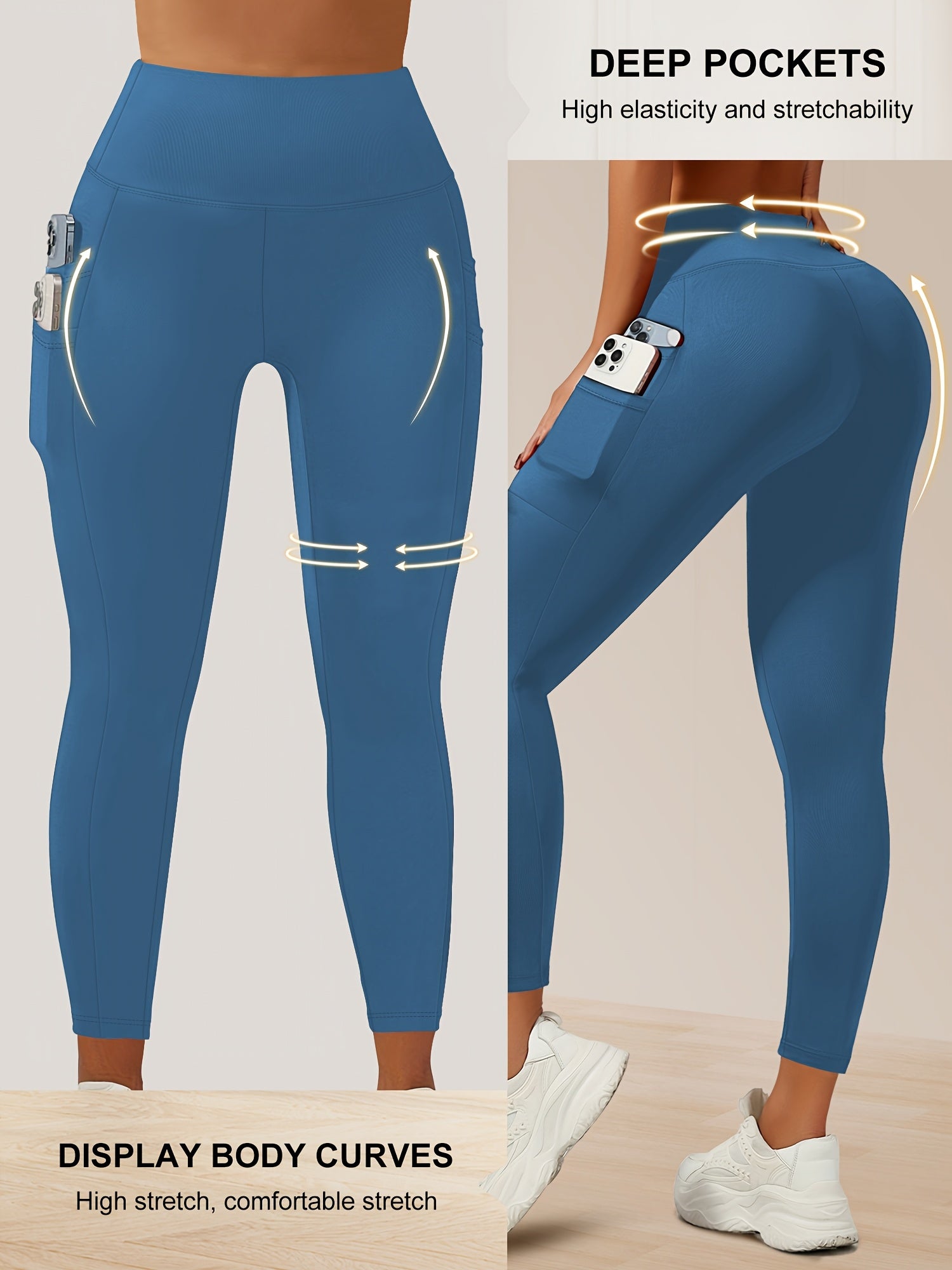 Plus Size High-Waist Leggings with Pockets Stretch Polyester Elastane